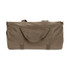 A khaki duffel bag with dual handles and a zip closure, featuring a simple design and a logo.