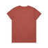 A plain back view of a rust-coloured T-shirt with short sleeves. It features a brand logo.