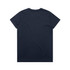 A navy blue t-shirt featuring a plain back design and a logo on the neck area.