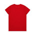 A red T-shirt featuring a plain design and a logo on the back.