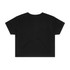 A black crop tee with a relaxed fit and short sleeves, featuring a logo on the back.