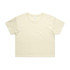 A cropped t-shirt in a soft cream colour, featuring short sleeves and a simple design. It has a logo.