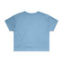 A light blue crop tee featuring a simple design and an unmarked back. It has a relaxed fit and short sleeves.