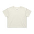 A light cream crop tee with a relaxed fit, featuring short sleeves and a simple design. It has a brand logo.