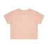 A cropped t-shirt in a soft peach colour, featuring a simple design and a small logo.