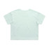 A mint green crop tee with short sleeves and a simple design, featuring a branding logo on the back.