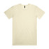A plain cream T-shirt with a round neck and short sleeves. It features a logo in the neckline area.