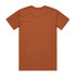 A brown T-shirt featuring a back view with a smooth texture and no visible designs. It has a logo on the label.