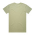 A light green t-shirt with a smooth texture, featuring a simple design and a logo on the back.