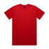 A red t-shirt with a round neck, short sleeves, and a label inside the collar. The shirt has a plain design.