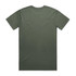 A plain olive green T-shirt with a standard crew neck and short sleeves, featuring no visible branding.