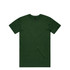 A green T-shirt with a round neckline and short sleeves, featuring a label and no visible designs.