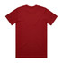 A red classic T-shirt with short sleeves and a plain back. The shirt features a logo.