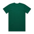 A green classic tee with a plain design, featuring a logo on the back.