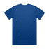 A plain blue T-shirt featuring a logo on the back. Classic cut with short sleeves.
