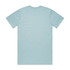 A light blue T-shirt in a classic style, featuring a logo, with a simple back design.