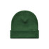 A green cuff beanie with a simple design, featuring a folded brim and a knitted texture.