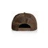 A brown trucker cap featuring a mesh back and an adjustable snap closure. The interior is dark.
