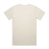 A plain cream-coloured t-shirt with a simple design and a logo on the back.