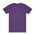 A purple t-shirt with a simple design, featuring a plain back and short sleeves. It includes a logo.
