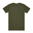 An olive green T-shirt with a simple design and no visible branding.