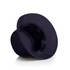 A navy bucket hat with a wide brim and an inner lining, featuring a logo inside.