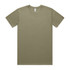 A plain olive green T-shirt with short sleeves and a crew neckline, featuring a label and no visible branding.