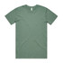 A basic tee in a soft sage green colour, featuring a simple design and a small logo at the neckline.