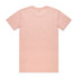 A plain pink T-shirt with a simple design and a back view. It features a logo at the neck area.
