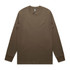 A long-sleeve t-shirt in a brown hue, featuring a simple design and a logo on the tag.