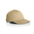 A beige cap with a curved peak, featuring a logo on the side and ventilation holes.