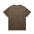 A brown short-sleeve t-shirt with a simple design and no visible front graphics. It features a logo on the label.
