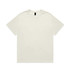 A plain white T-shirt with a round neckline and short sleeves, featuring a small logo on the label.
