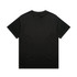 A black heavy tee shirt with a crew neck and short sleeves. The design includes a logo on the label.