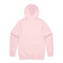 A pink hoodie featuring a hood and long sleeves, with a plain back and a logo on it.