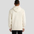 A cream-coloured hoodie with a back view, featuring a hood and long sleeves. It has a logo on the garment.
