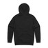 A black hoodie featuring a hood and long sleeves, with a plain back and no visible logos.