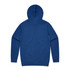 A blue hoodie with a back view, featuring a hood and long sleeves. It has a logo on the back.