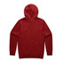 A red hoodie featuring a back view and a hood, with fitted cuffs and no visible graphics.