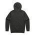 A dark grey hoodie featuring a hood and long sleeves, showcasing a plain back view.
