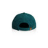 A green cord cap featuring a strap closure at the back and a logo on the side.