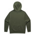 A green hoodie with a hood, featuring long sleeves and a plain back design. It includes a logo.