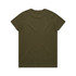An olive green T-shirt with a plain back and a small logo.