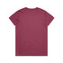 A maroon t-shirt with a standard crew neck and short sleeves, featuring a plain back and a logo on one sleeve.