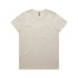 A beige T-shirt with a simple crew neck design and a label on the inner neckline.
