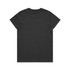 A black t-shirt featuring a plain back design and a branding logo.