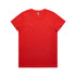 A plain red T-shirt featuring a crew neckline and short sleeves, with a logo on the label.