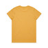 A yellow T-shirt with a plain back and a logo on the neckline.