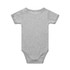 A grey organic infant one-piece with short sleeves, featuring a simple design and an unadorned back view.