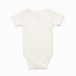 A short-sleeved organic infant one-piece in a soft cream colour, featuring a plain back design.